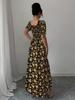 2026 Women's Summer Floral Print Puff Sleeve Square Neck Dress - French Style Holiday Tea Party Skirt
