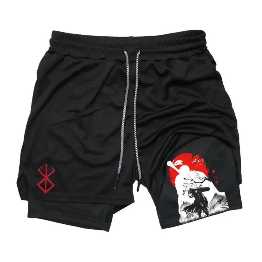 Trendiga Europeiska & Amerikanska Tecknade Tryck Andningsbara Dubbellagrade Sportshorts - Avslappnad Passform