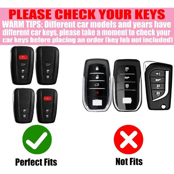 Key Fob Cover with Diamond Keychain Car Key Holder Compatible with Toyota 2018-2024 Highlander RAV4 Camry Avalon C-HR Corolla GT86 Smart Key