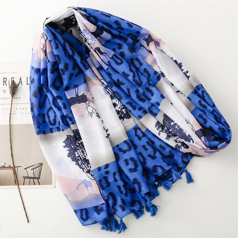 88*180cm Animal Print Women Viscose Scarf Autumn Winter Warm Shawl Cotton Linen Feeling Tassel Pashmina Muslim Hijab Wrap Lady