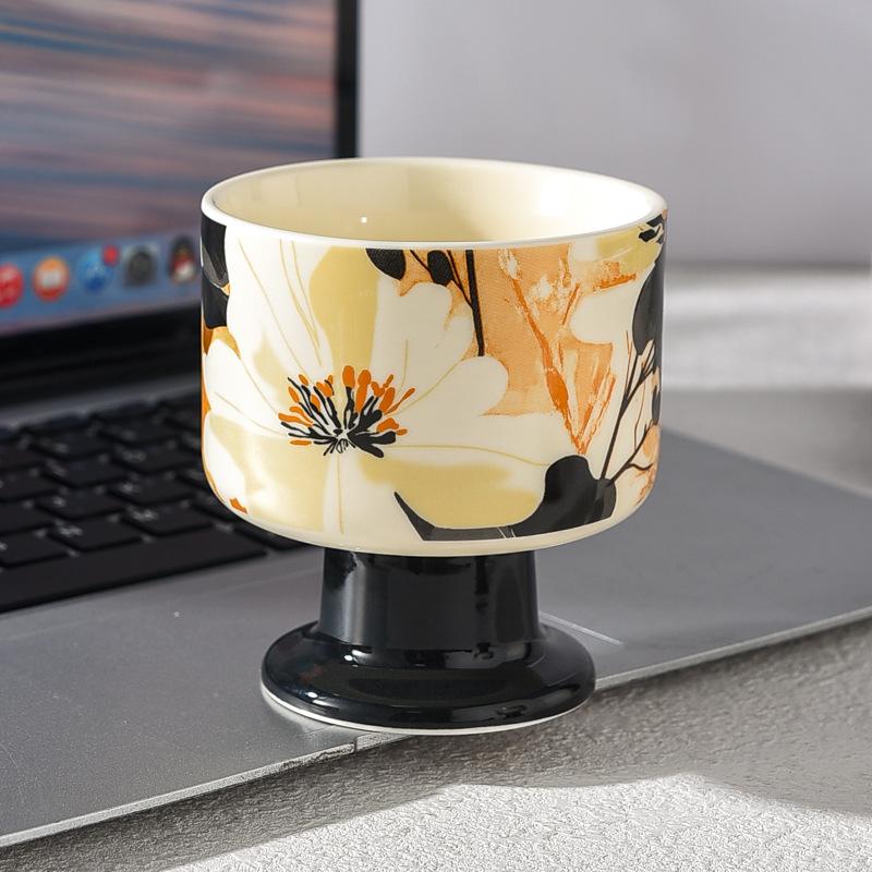 Flower Ice Cream Cup High Foot Ice Cream Cup Ceramic Household Ladies High End Light Luxury High Value Commercial Dessert Cup
