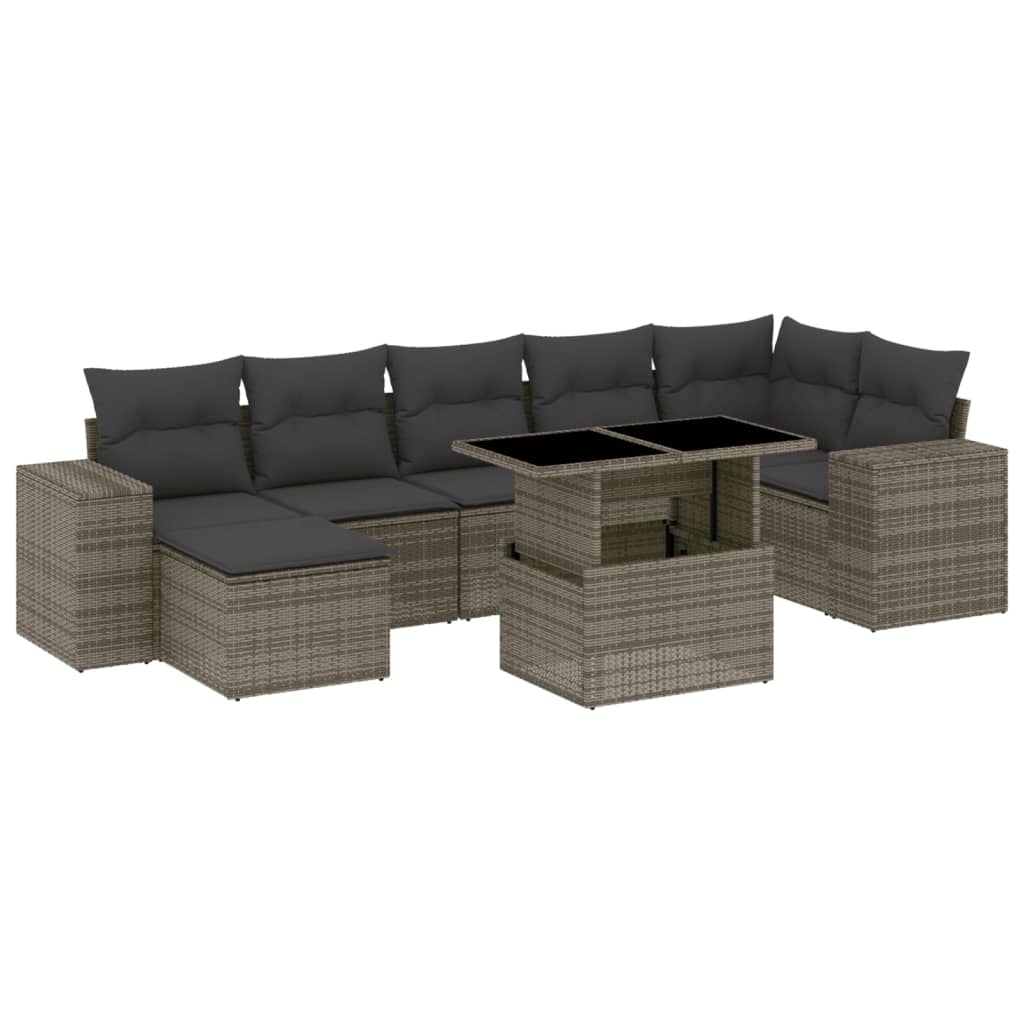 8 Piece Grey Garden Sofa Set with Cushions