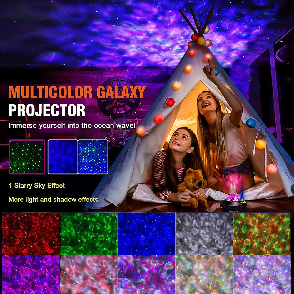 Starry Projector Galaxy Night Light with Ocean Wave Music Speaker Sky Light Projector for Bedroom Decor Kids Birthday Gift Party