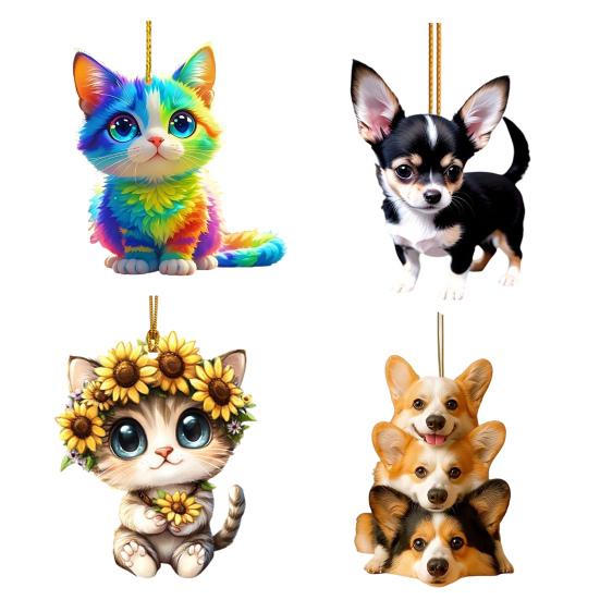 Niedliche Katze Hund Anhänger Auto Rückspiegel Hängende Dekorationen Personalisierter Acryl Charme für Autospiegel Zuhause Festliche Geschenke