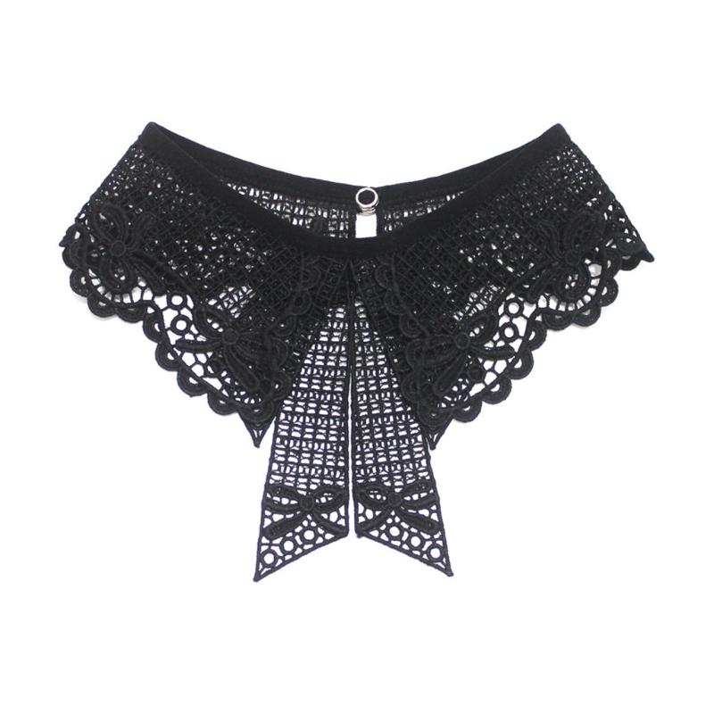Women Elegant Embroidery Lace Neckline Fake Collar False Bowtie Bowknot Detachable Collar Fashion Clothing Accessories