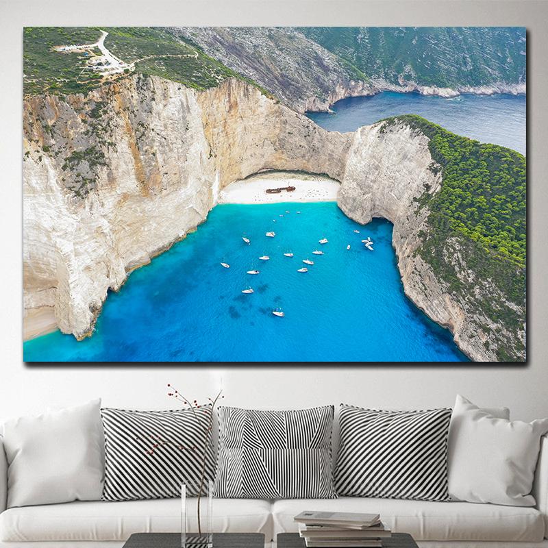 Zakynthos Island Greece Landscape Canvas Painting Navagio Beach Seascape Ocean Posters and Prints Wall Art Wall Decor Cuadros