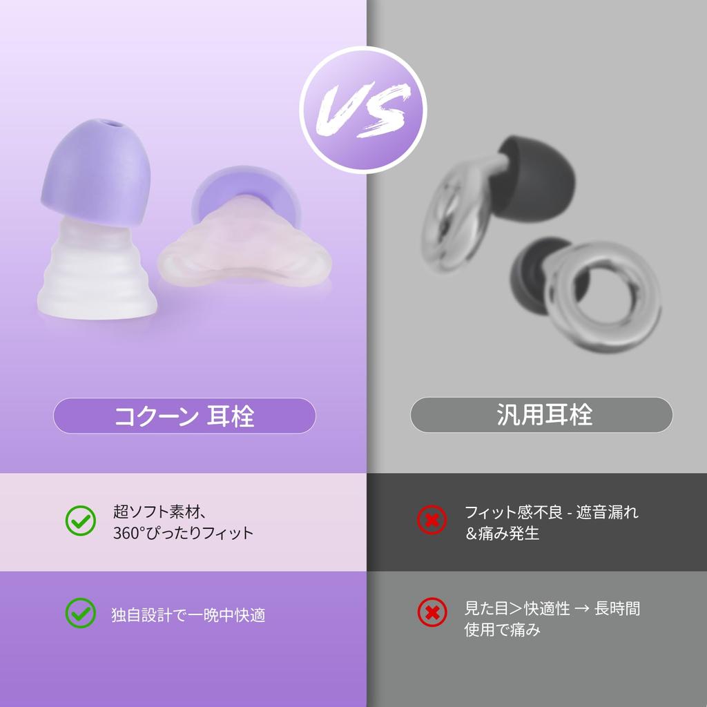 ZEROPLUS Cocoon Earplugs for Live and the Blocks Includes Storage Washable Sleep, Performances, Studying, Commuting, Office, Snoring, Case, S/M/L
