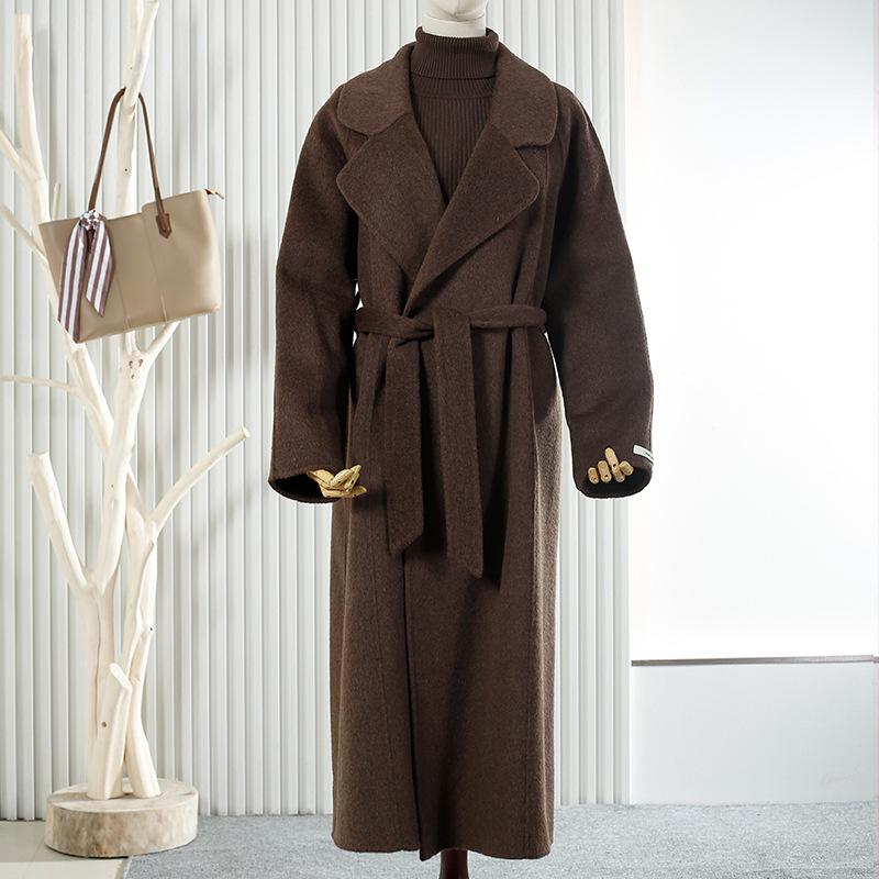 

Autumn and winter new wool double-sided woolen coat lapel long commuter temperament women s thin wool coat S кавовий