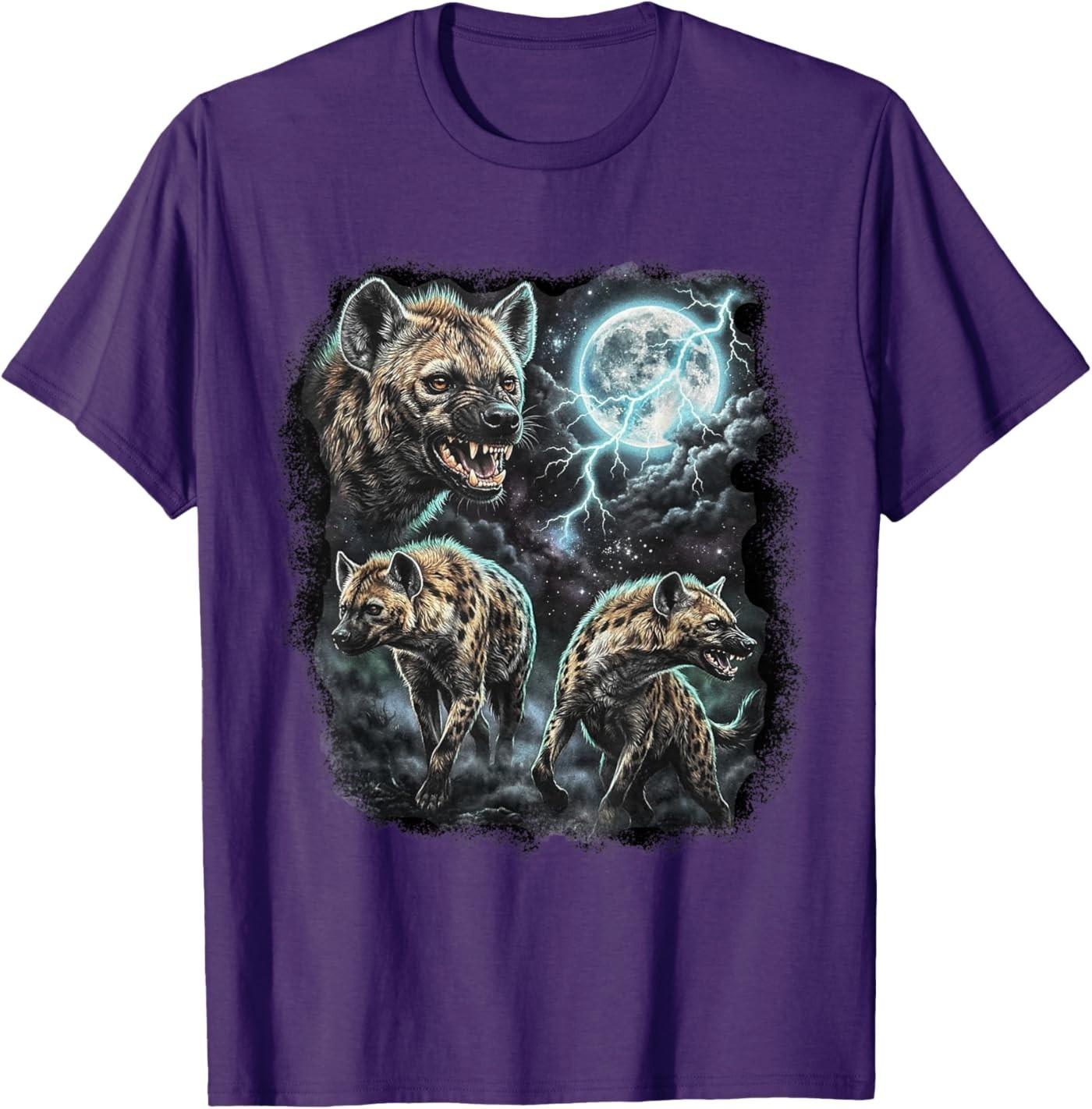 Three Wild Hyenas Moon Wildlife Animal Art T-Shirt S разноцветный
