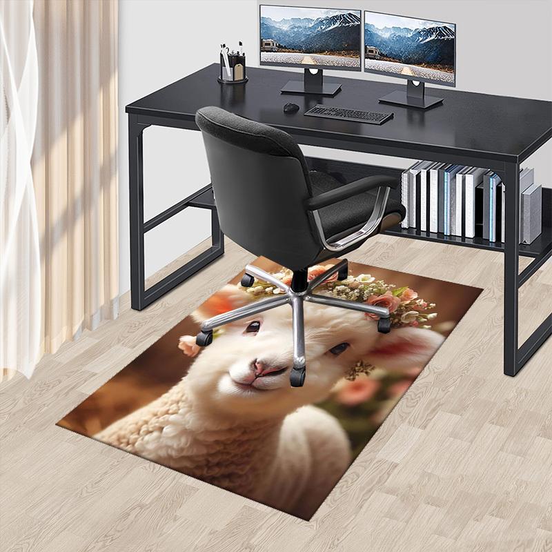 

1pc Anime Lamb Floral Crown Chair Mat - Office Desk Pad with Cute Animal Design, Non-Slip Carpet for Home Decor, Suitable for All Seasons and Perfect 60cm by 90cm