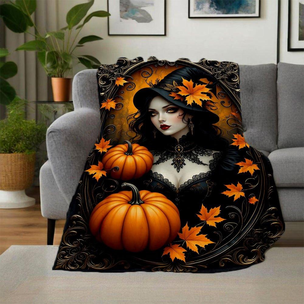 Halloween Witch Framed Art PrintBlanket Flannel Throw Blanket for Sofa, Bed, Travel, Camping, Office, Couch, Chair