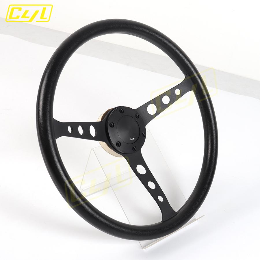 NEW Black Classic PU Steering Wheel 15inch 380mm Flat Dish Racing Sports Steering Wheel for Universal