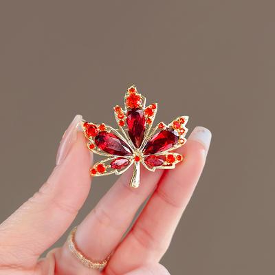 Red Maple Leaf Anti-glare Brooch for Women High-end Luxury Collar Pin Elegant Coat Brooch