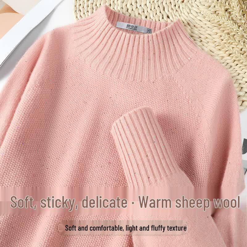 

SNOWFLYING Sequin Embellished Mock Neck Wool Sweater L