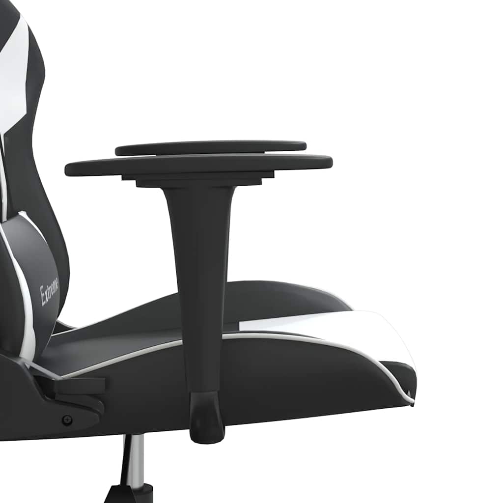 Gaming Chair with Massage Function Black and White Artificial Leather