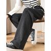 Oatmeal Herringbone Fleece Wide-Leg Pants for Women - Autumn/Winter Slim Fit