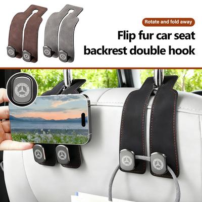 For Benz Suede Double Hook Rear Seat Backrest Hook Car Interior Organizer Accessories AMG VIANO GLB GLC W108 W124 W126 W169 W176 Za3