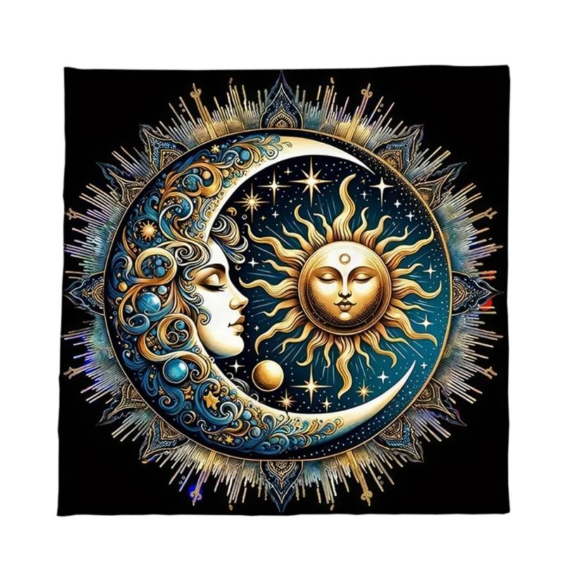 Sun Moon Pattern Astrology Tablecloth Altars Cloth Square Divinations Card Table Cloth Witchcrafts Deck Cloth