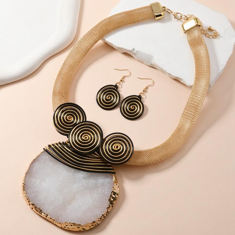 

Gorgeous geometric crystal raw stone pendant choker necklace & earring set for women белый
