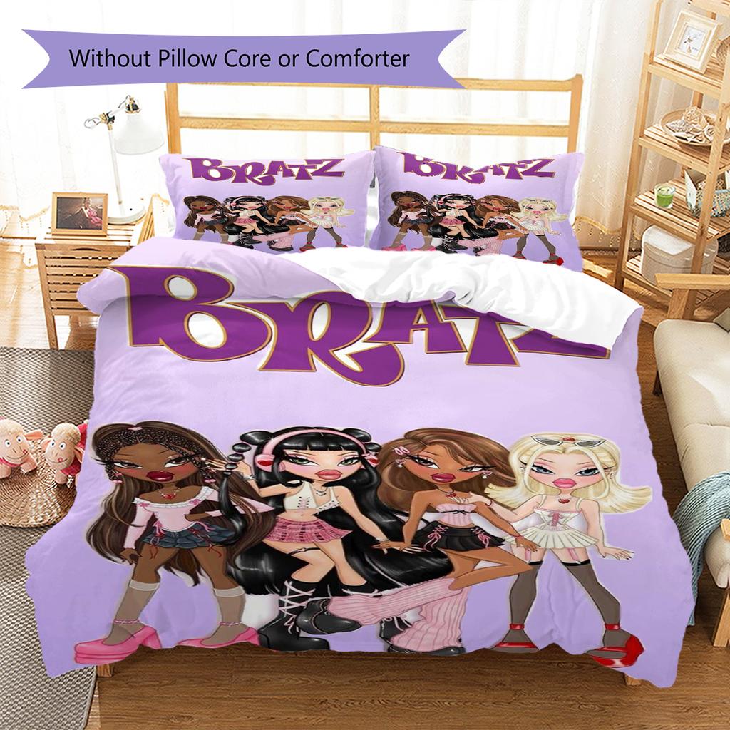 Bratz Doll Pattern Bedding Quilt Set Quilt Cover Pillowcase Home Decoration Gift (1 * duvet cover + 2 * pillowcase, without core)