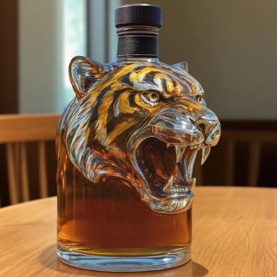 Láhev na whisky ve tvaru tygra 3D zvířecí karafa 300 ml Unikátní skleněná láhev na whisky Dárek pro milovníky whisky a nadšence do domácích mazlíčků