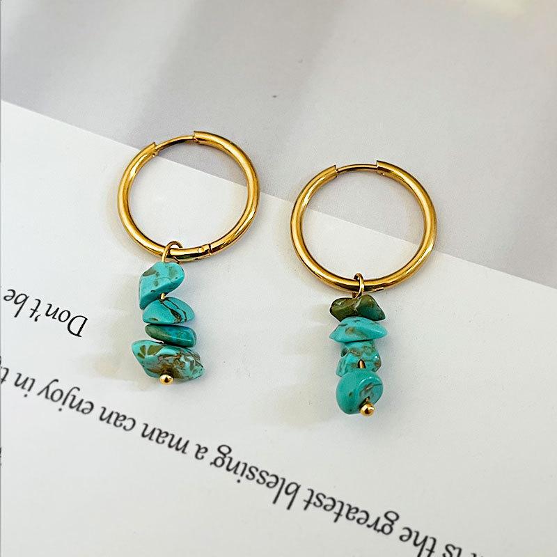 Fashion Light Luxury Red Natural Stone Beaded Stainless Steel Earrings For Women