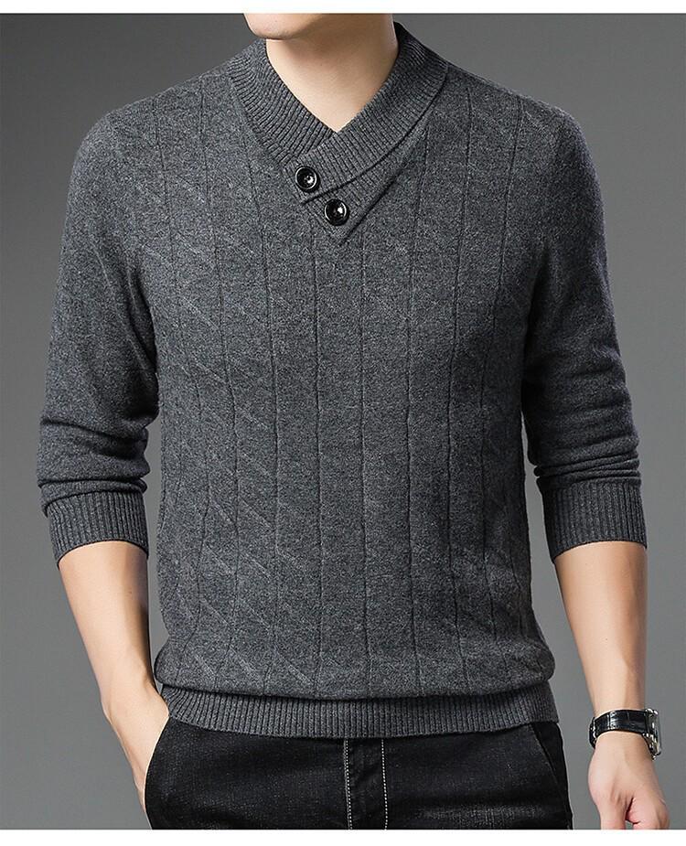 Men s 100% Wool Knit Jacquard Sweater - Thickened Autumn/Winter Base Layer 3XL