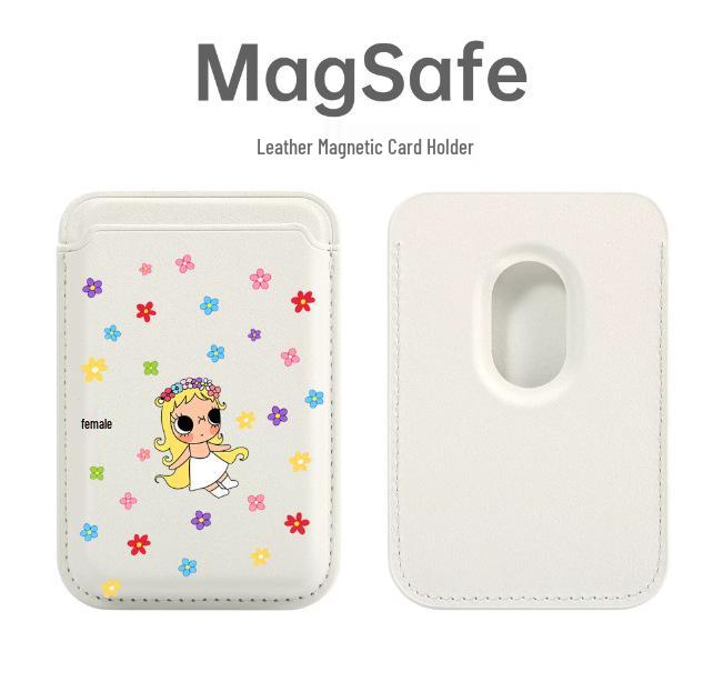 Colorful Flower Jade MagSafe Magnetic Leather Card Holder Apple Phone Case