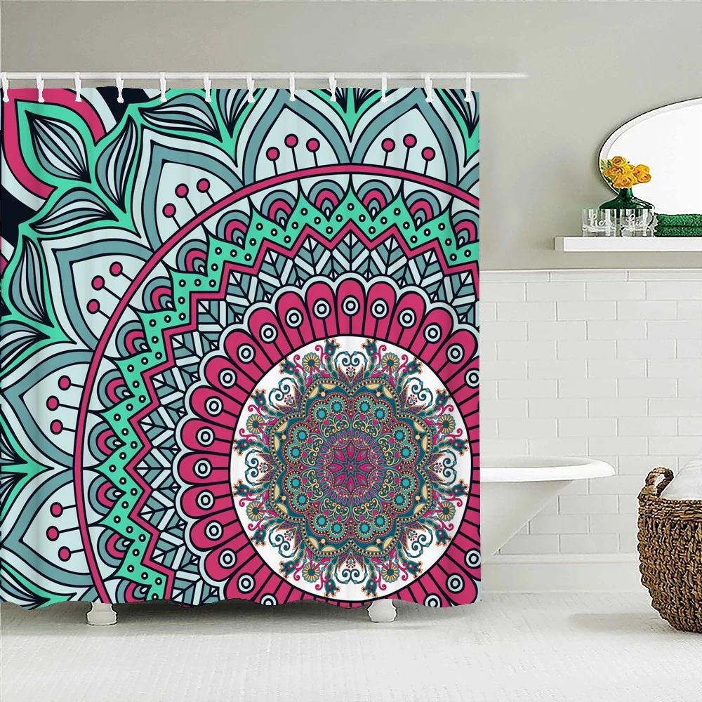 3D Flower India Bohemian Print Nordic Style Shower Curtain Set With Hooks Natural Landscape Home Decoration Bathroom Curtains