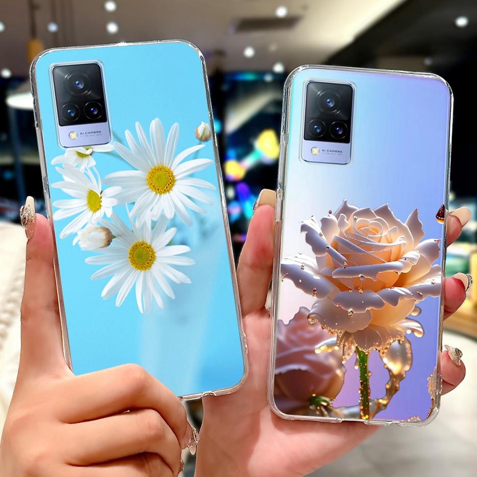 For Vivo V21 4G Case V2066 V2108 New Luxury Flowers Painted Cover Soft Slim Phone Case For Vivo V21e V2061 V 21 VivoV21 e Fundas