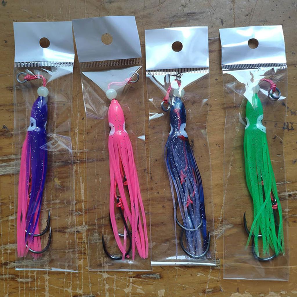 5Pcs Luminous Octopus Baits Silicones Luminous Octopus Squid Skirt Trolling Swimbait for Saltwater Freshwater Fishing