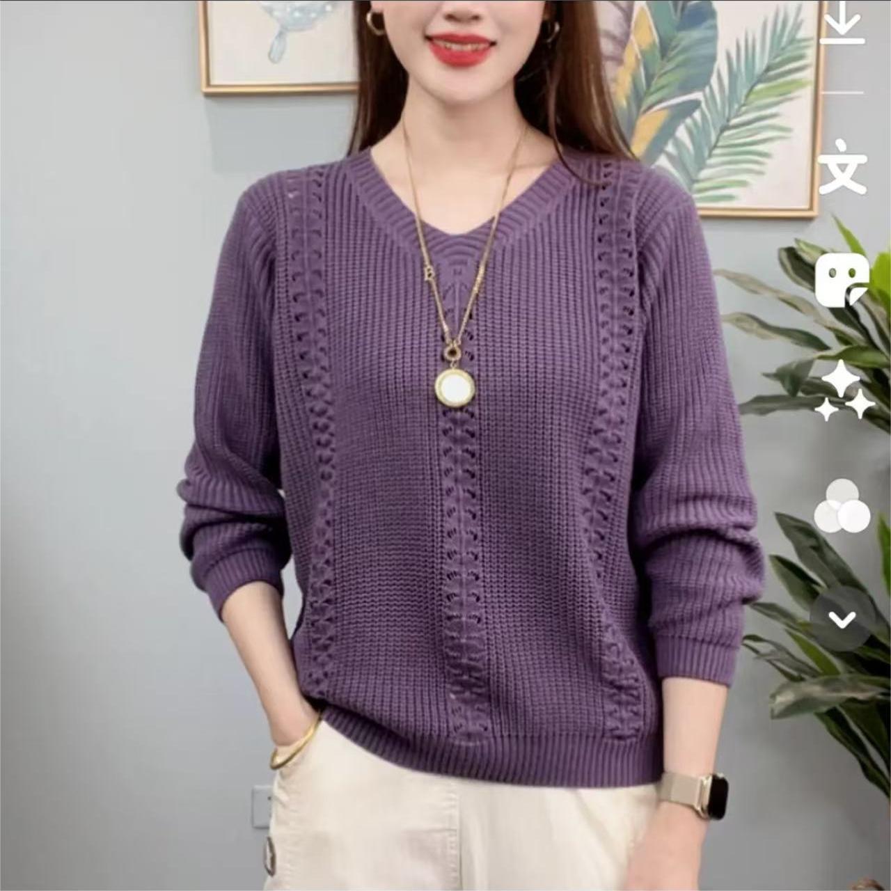

Весенне-осенний новый женский трикотажный свитер с V-образным вырезом, свободный базовый топ, свитер для мамы среднего возраста XL