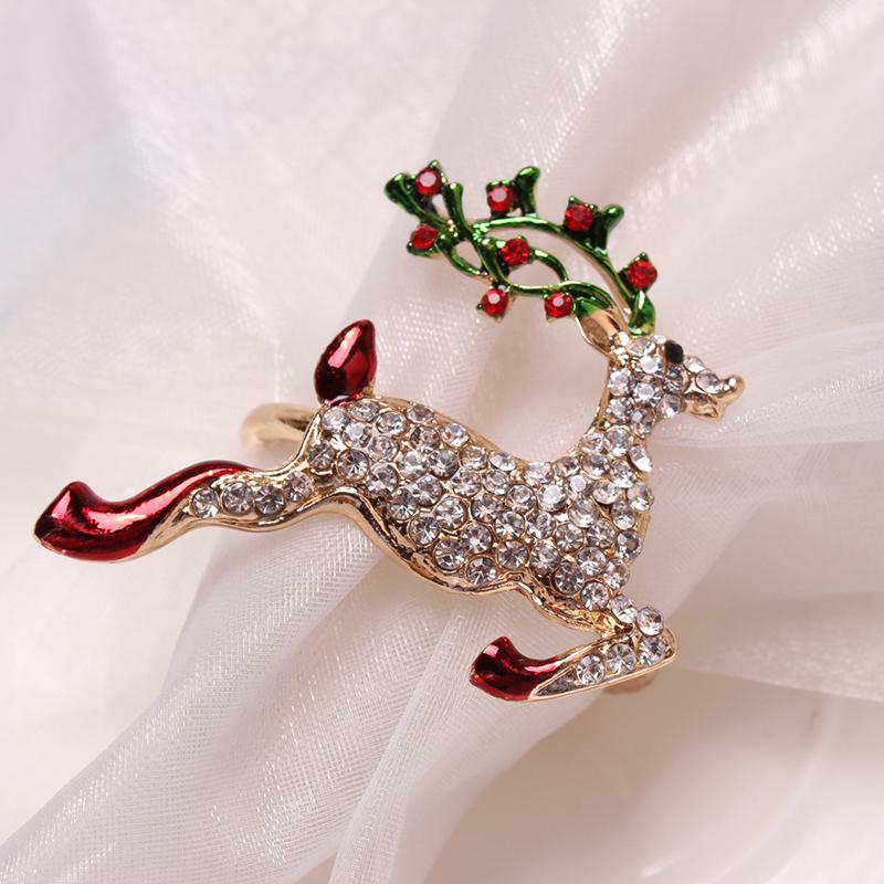 1PCS Christmas Tree Napkin Ring Festiva Table Napkin Buckle Diamond Deer Crafts Holder Handmade Party Dinner Supplies Decorative