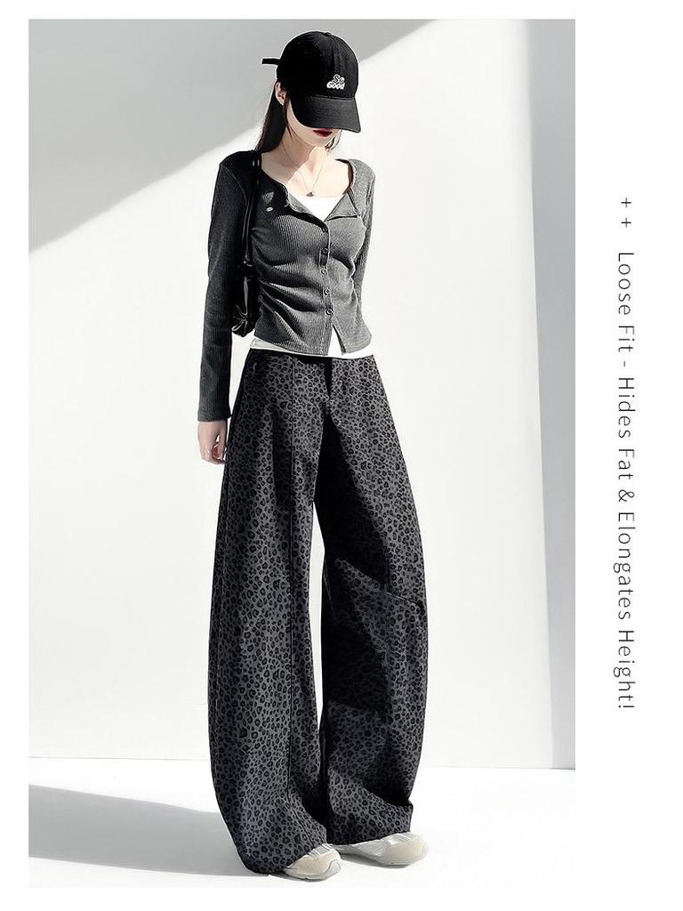 American Retro Leopard Print High-Waist Wide-Leg Pants - Spring 2026 Collection for Women