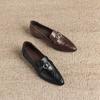 Krazing Pot Sheepskin Round Toe Low Heels Summer Shoes Big Size 42 Retro Fashion Metal Buckle Women Deep Mouth Pumps
