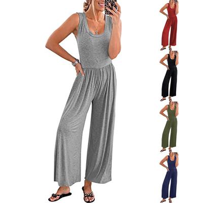 2026 New Women's Loose Sleeveless Jumpsuit Elastic Long Pants Romper with Pockets