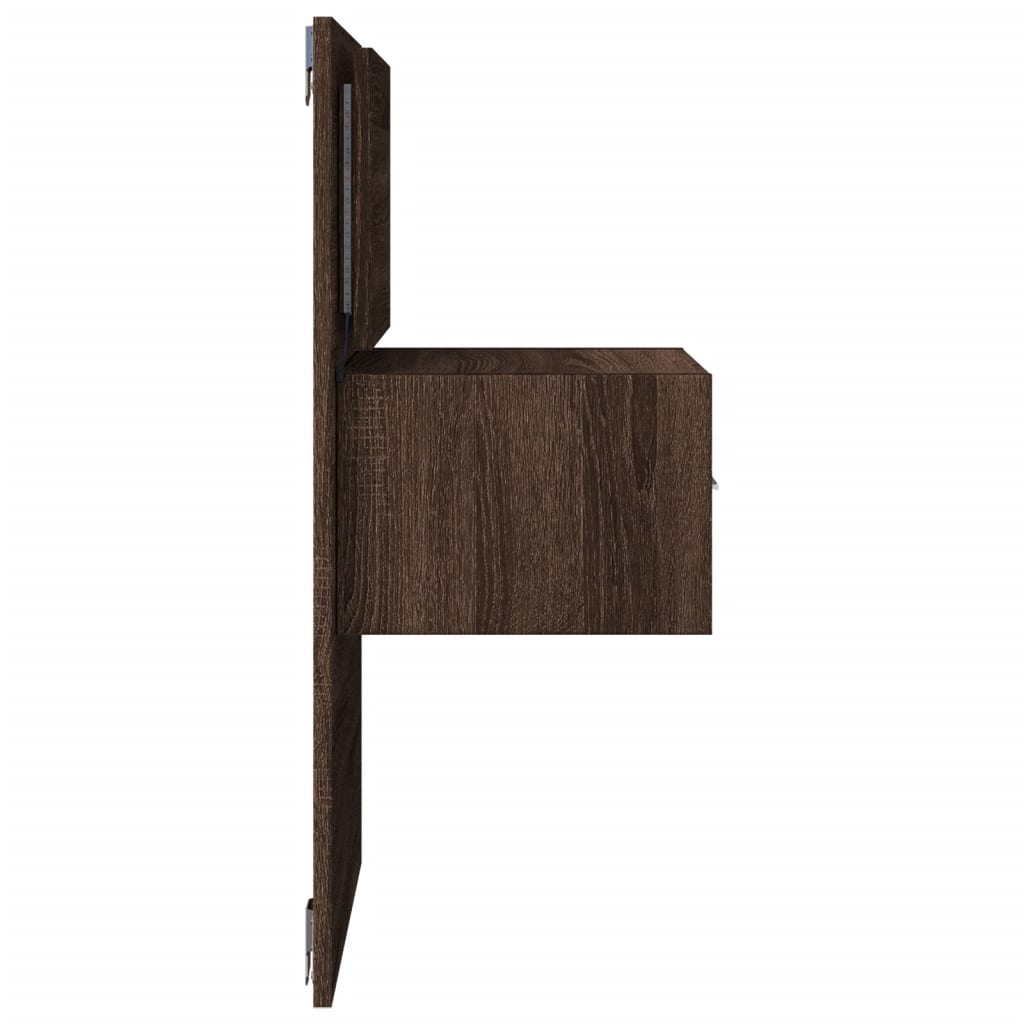 Wall Mounted Nightstand with LED Lighting Brown Oak Effect