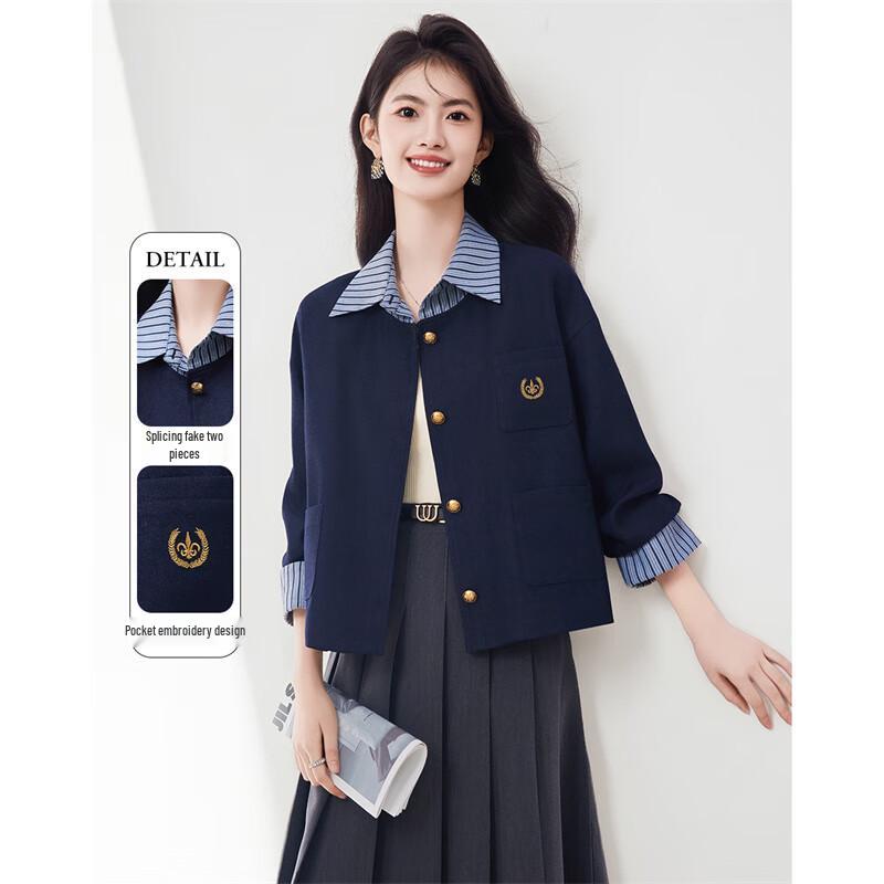 

Женская короткая куртка в стиле колледж, с цветными блоками L