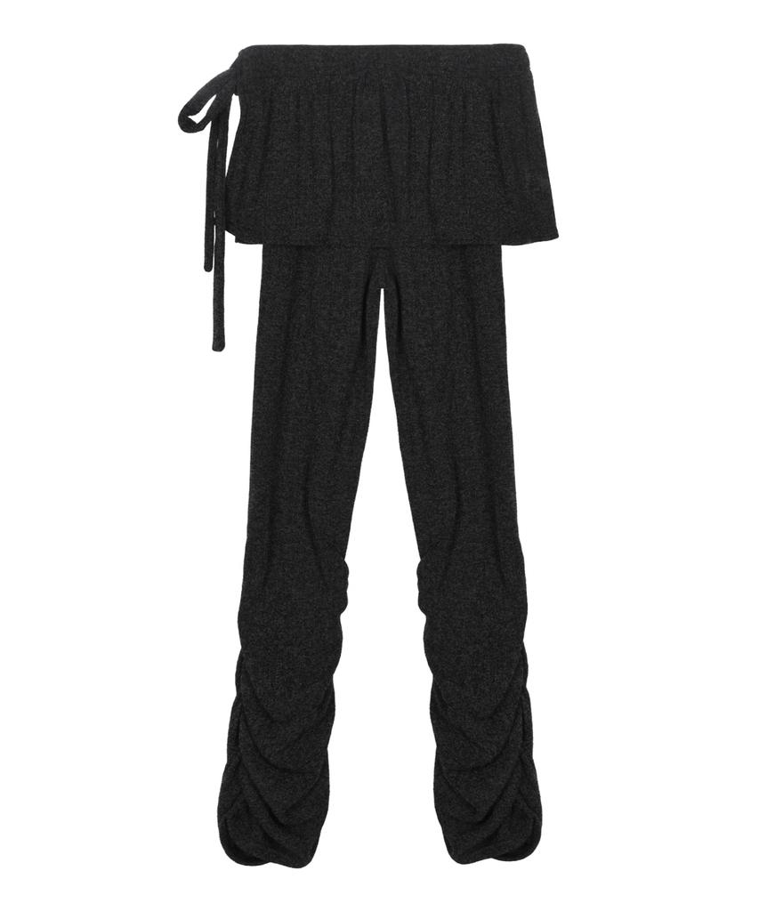 Nigaennikol Shirring Layered Skirt Pants_Charcoal