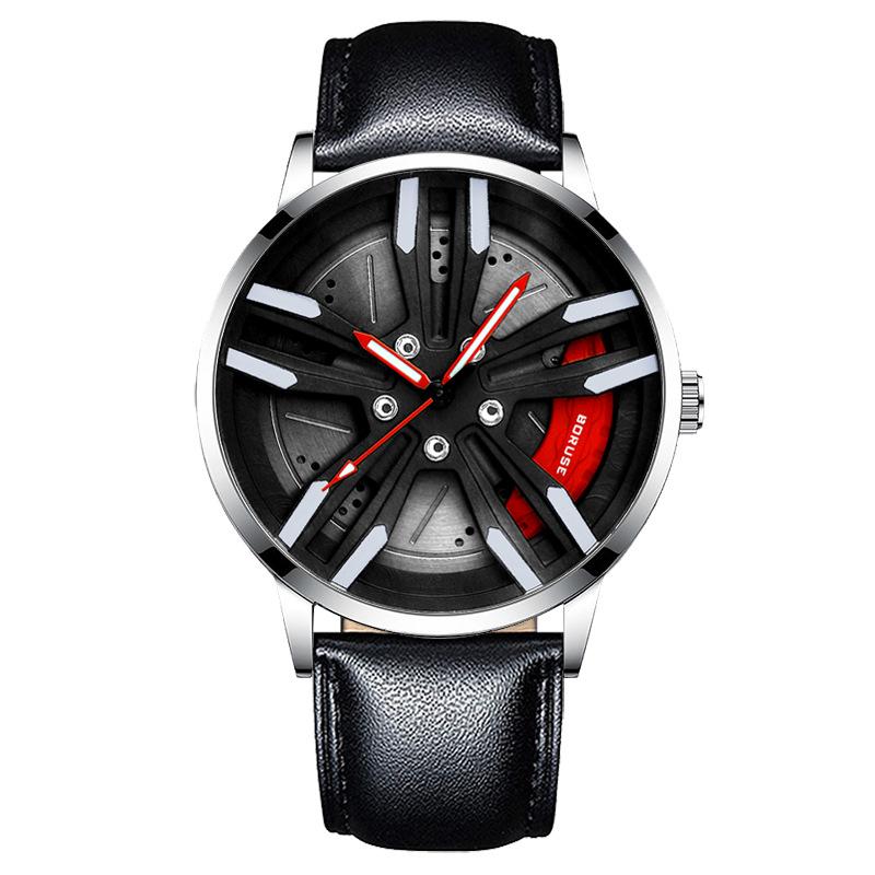 Boruse Trendy Men'S Watch Student Belt Wheel Hub Caliper Waterproof Luminous Quartz Watch
