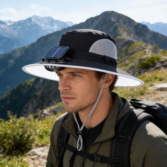 Solar Fan Hat USB Rechargeable UV Protection Hat with Solar Fan Breathable Men Women Summer Outdoor Activities Fishing Wide Brim Bucket Cap