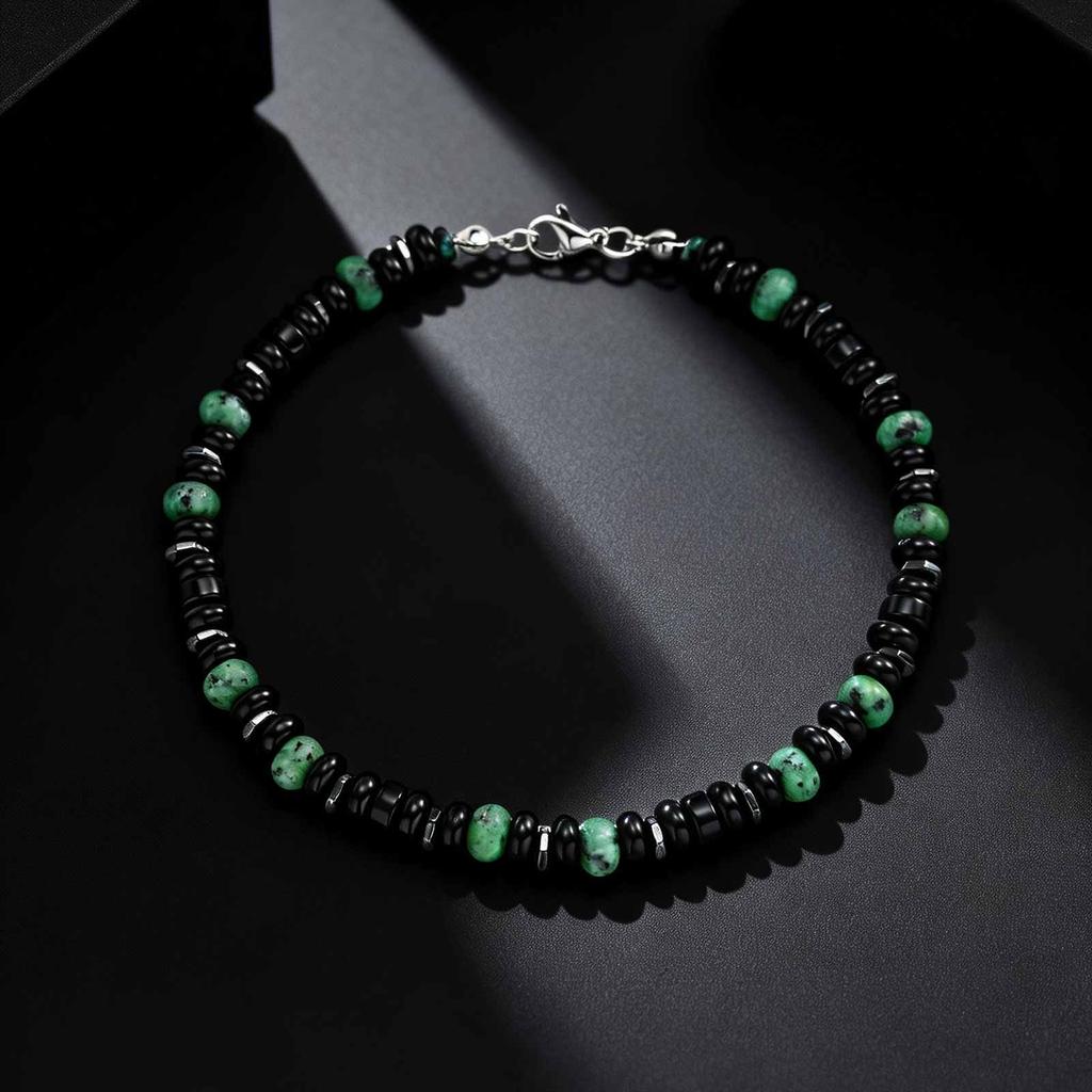 Vnox Stainless Steel Stone Beaded Anklet for Men Women, Classic Adjustable Anklets Chain Summer Beach Boho Hip Hop Jewelry Gifts