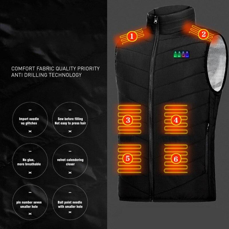Gilet Riscaldato USB Elettrico Con 3 Livelli Di Calore E 11 Zone Riscaldanti - Invernale Per Moto, Sci, Pesca E Outdoor (Senza Batteria, Pile) - 2