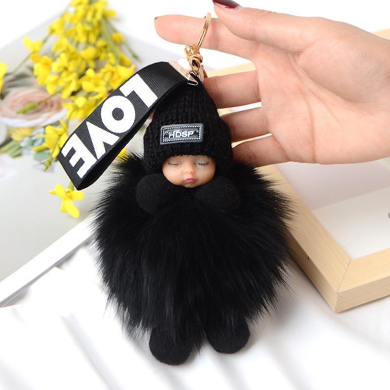 Genuine Fox Fur Pom Pom Doll Keychain Pendant for Bags and Accessories