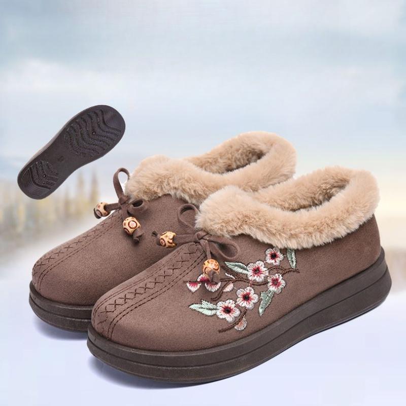 Winter Velvet Thickened Warm Middle-aged and Elderly Mother Shoes Women's Cotton Shoes Flat Non-slip