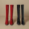 Autumn New Style Sexy Thick Heel But Knee Boots Patent Leather Square Head Large Size High Heel Women