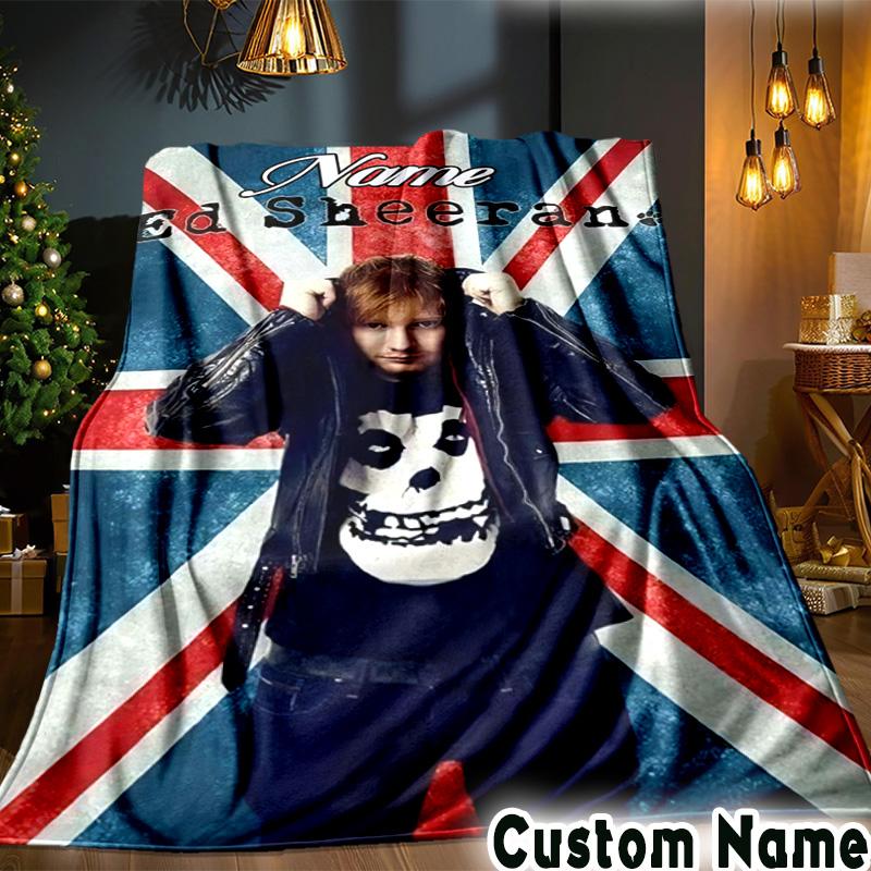 Custom Name Ed Sheeran music Throws Blanket Flannel Blankets for Couch Bed Gifts for Men Women Picnic blanket Christmas fan gifts