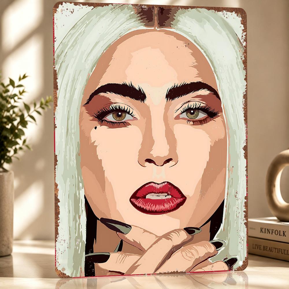 Lady Gaga Portrait Illustration Personalized D Textured Metal Poster Wall Art Vintage Tin Signs for Home Decorations Room Decor