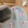Cute Bowknot Decor Beanie Adult Elastic Hat Winter Warmer Knitted Hat Cold Winter Presents for Students Teenagers