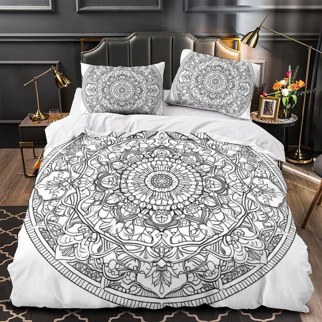 3D Digital Printing Mandala Series Quilt Cover Pillowcase Two Or Three-Piece Set Polyester Abraded